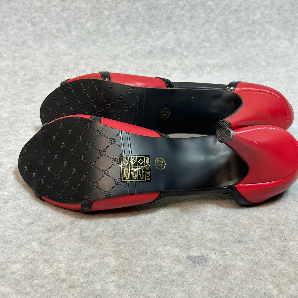 Womens Red Black Patent Leather Stiletto Heels Ankle Strap‎ Peep Toe Shoes 42M - Picture 7 of 10